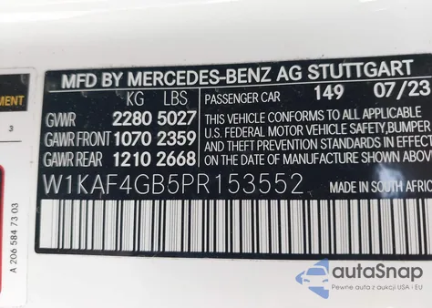 2023 Mercedes-Benz C 300 Sedan from USA, damaged, VIN W1KAF4GB5PR153552